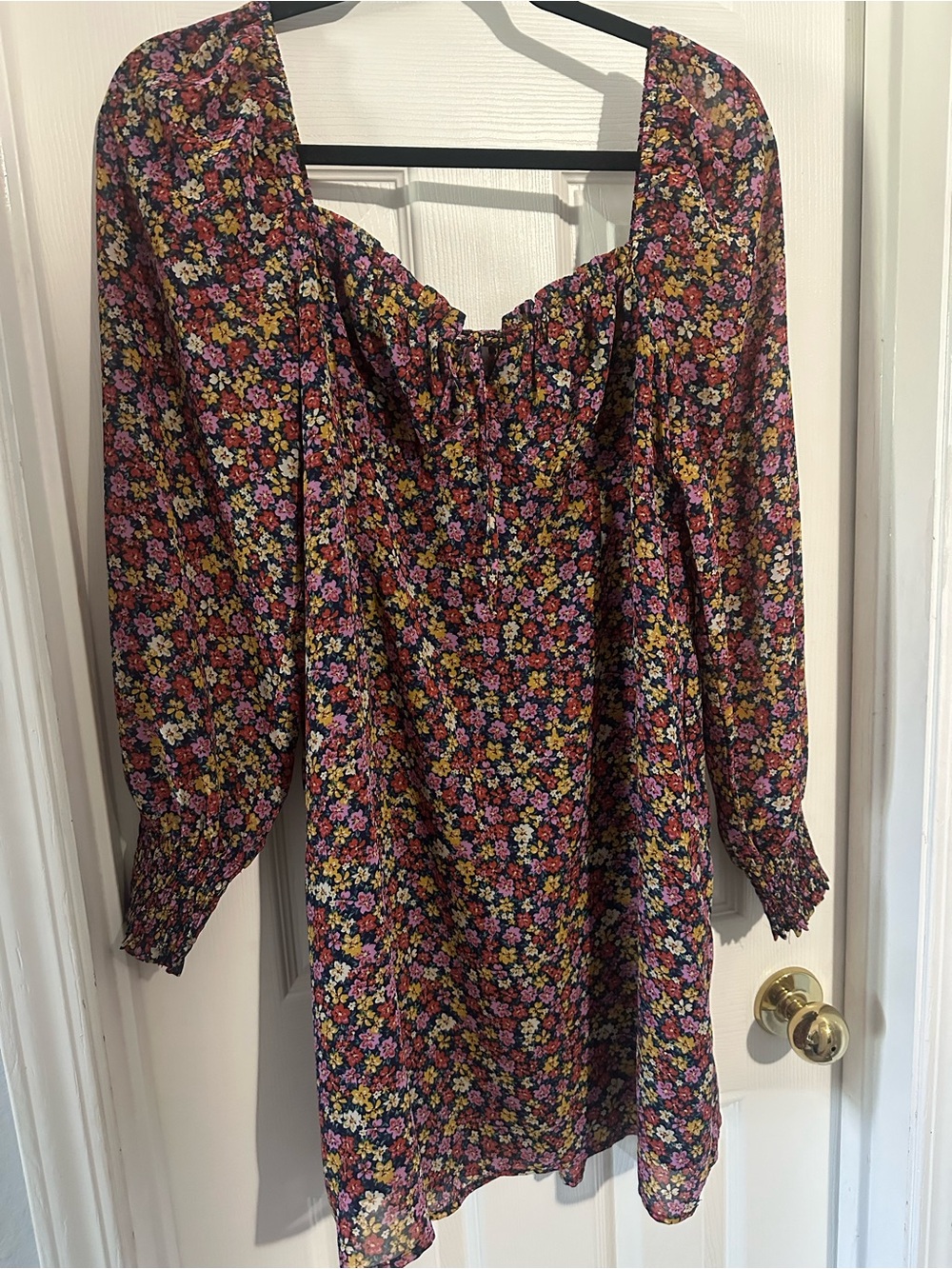 Floral Square Neck Mini Dress in Multi